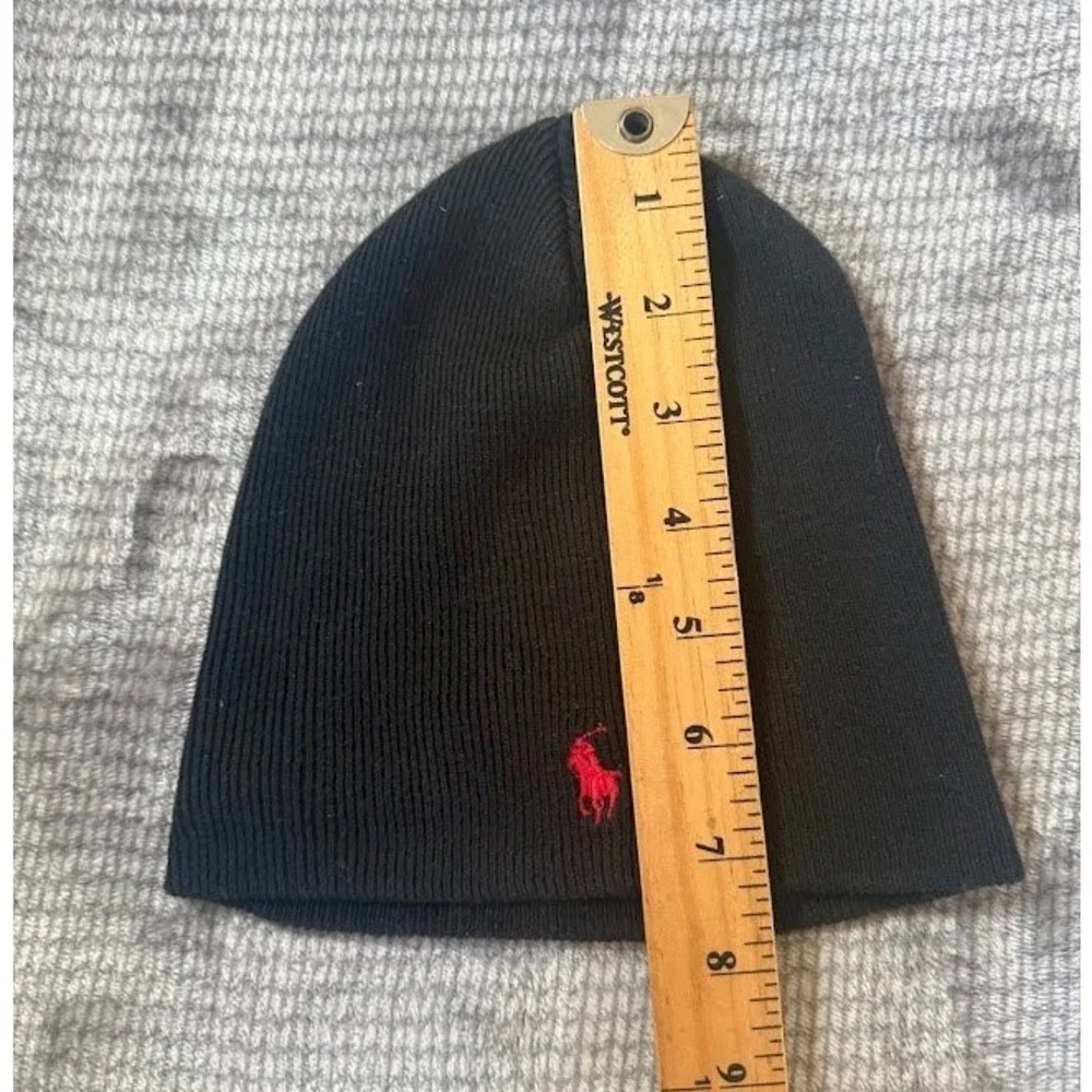 Polo Ralph Lauren Beanie Hat Black Red Pony Logo Ribbed Knit Mens One Size